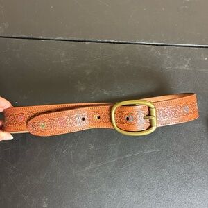Fossil Brown Tooled Colorful Leather Belt Western Boho Y2K Size Small
